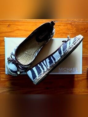 Michael Kors Zebra-Print Espadrille Flats in Brown and Beige